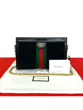Gucci Ophidia Sherry Line GG Logo Suede Patent Shoulder Bag Black